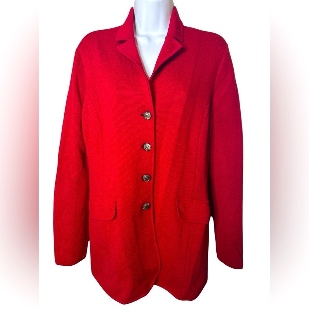 Lauren Ralph Lauren Sweater Blazer Womens M Red Merino Wool Knit Business Career